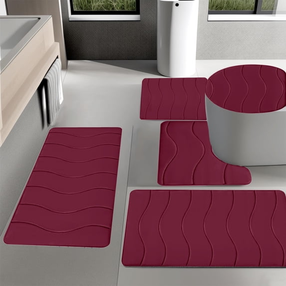 Memory Foam Bath Mat Set 5 Piece Non Slip Water Absorbent Bathroom Rugs Machine Washable
