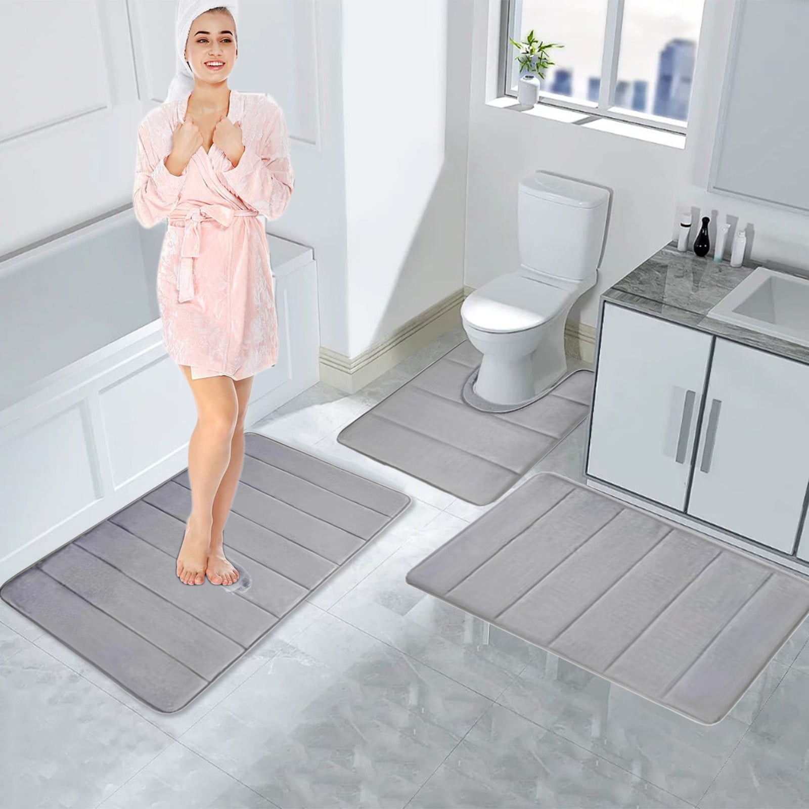 Memory Foam Bath Mat Set ???Bathroom Rugs for 3 Pieces Bath Mat Large ...