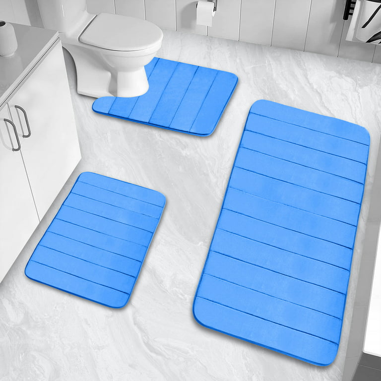 3 Piece Memory Foam Bath Mat Set with U-Shaped Toilet Mat Bathroom Rugs  Soft Comfortable Water Absorption Bath Carpet Non-Slip Thick Machine  Washable for Kitchen/Living Room(Gray) 