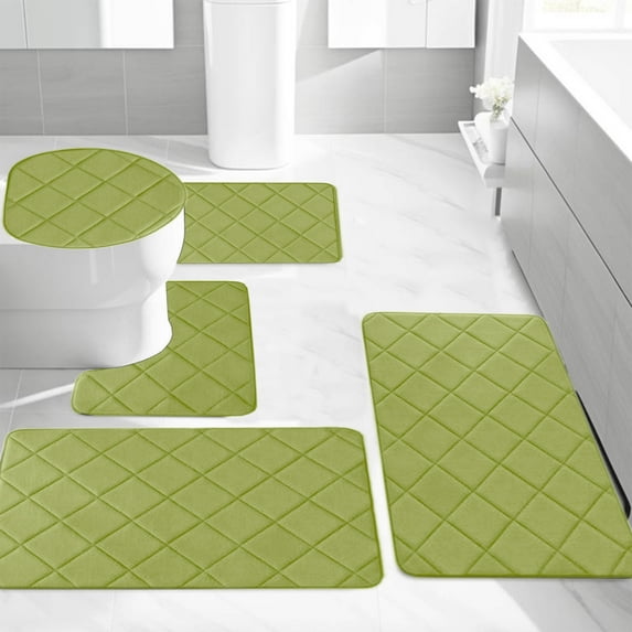 Memory Foam Bath Mat Set, JOGZMZ Bathroom Rugs for 5 Pcs Toilet Mats Bath Mat Bath Floor Mat, Soft Comfortable Water Absorption Non-Slip Thick Machine Washable Easier to Dry, Bath Accessories Sets