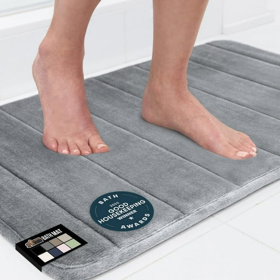 Memory Foam Bath Mat, Soft Absorbent US Designed Bathroom Rug, Gripping Dots Machine Washable Bathmat, Cushioned Floor Mats, Shower Sink Rugs Room Dcor Accessories, 24x17 Graphite Gray