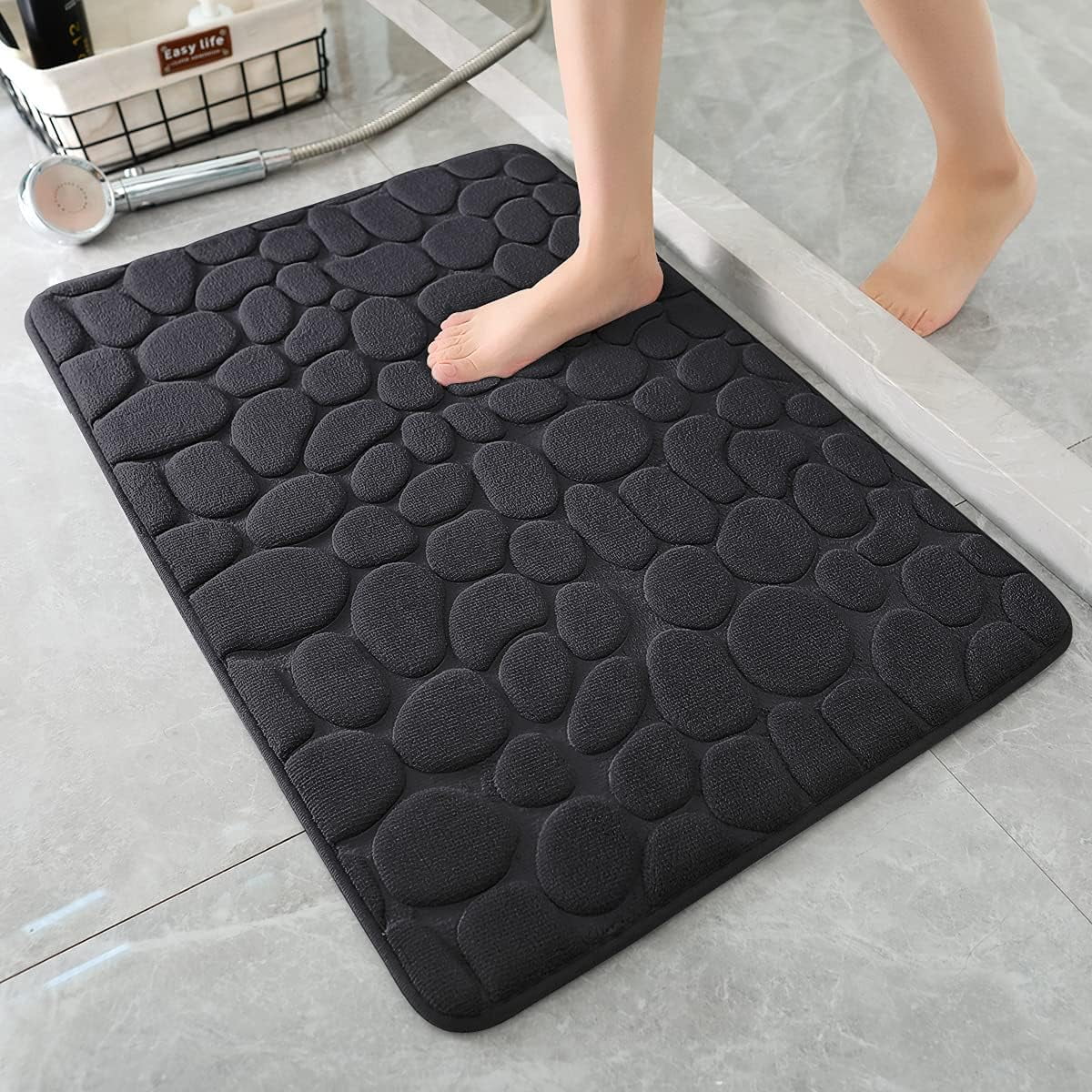 Memory Foam Bath Mat – Super Soft Absorbent Bathroom Rug, Non-Slip Quick Dry Floor Mat, Cobblestone Design, Washable Bath Mat for Bathroom, Bedroom, Toilet