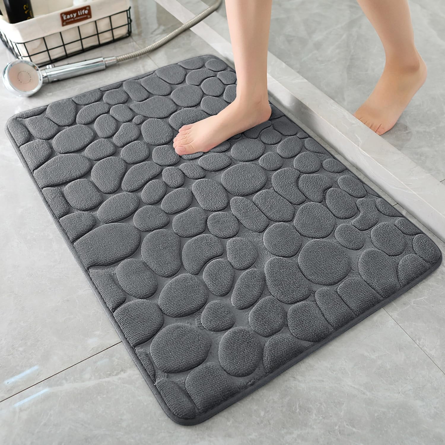 Memory Foam Bath Mat – Super Soft Absorbent Bathroom Rug, Non-Slip Quick Dry Floor Mat, Cobblestone Design, Washable Bath Mat for Bathroom, Bedroom, Toilet