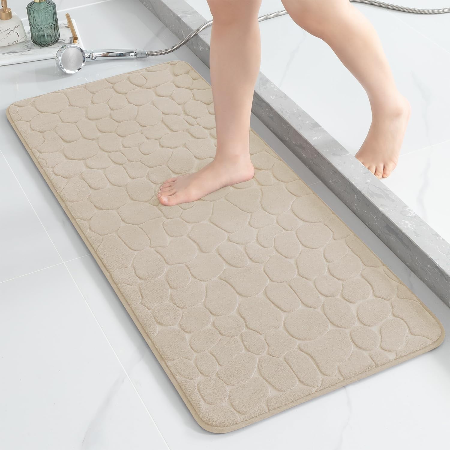 Memory Foam Bath Mat – Super Soft Absorbent Bathroom Rug, Non-Slip Quick Dry Floor Mat, Cobblestone Design, Washable Bath Mat for Bathroom, Bedroom, Toilet