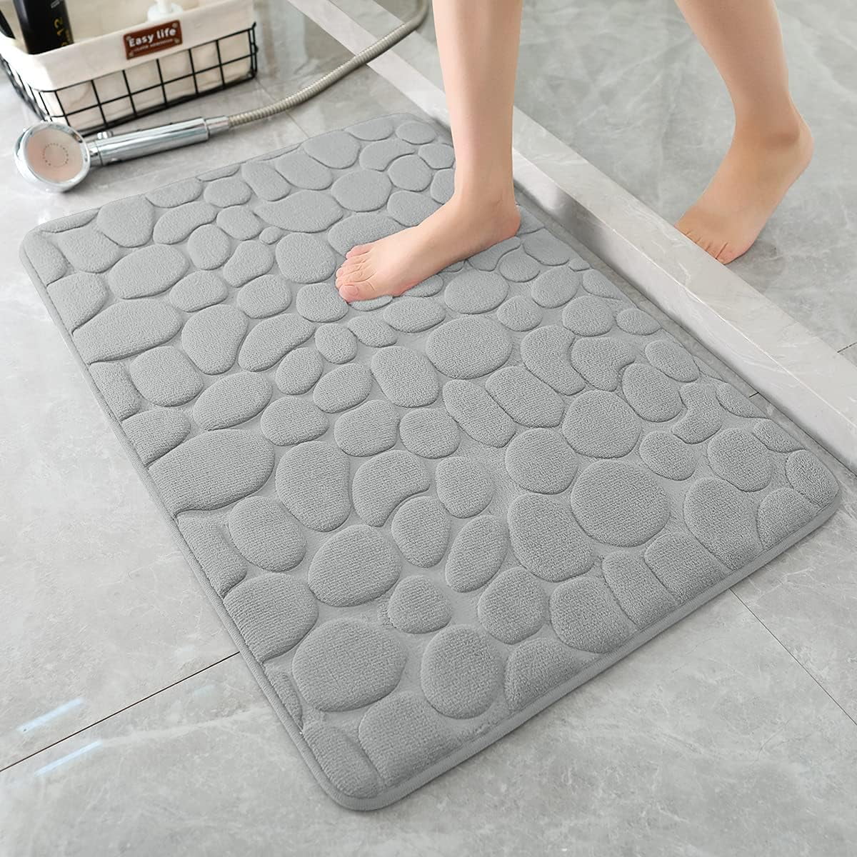 Memory Foam Bath Mat – Super Soft Absorbent Bathroom Rug, Non-Slip Quick Dry Floor Mat, Cobblestone Design, Washable Bath Mat for Bathroom, Bedroom, Toilet