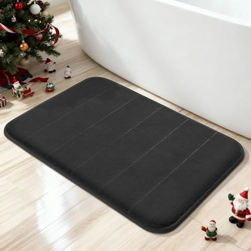 Memory Foam Bath Mat, Super Soft Absorbent Bathroom Rug Non Slip, Quick Dry, Machine Washable Floor Carpet for Tub Shower, Home Decor Accessories, 24x17, Black