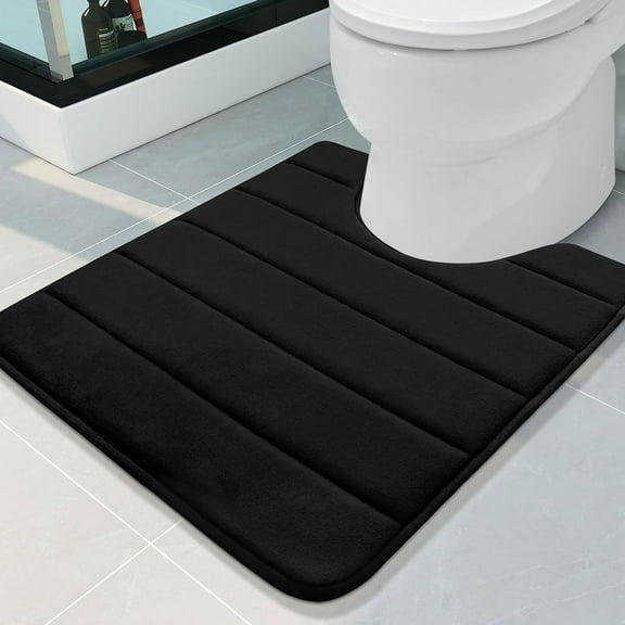 Memory Foam Bath Mats Soft Absorbent Bathroom Rugs 20" x 24",Machine Washable Easy to Clean, Black