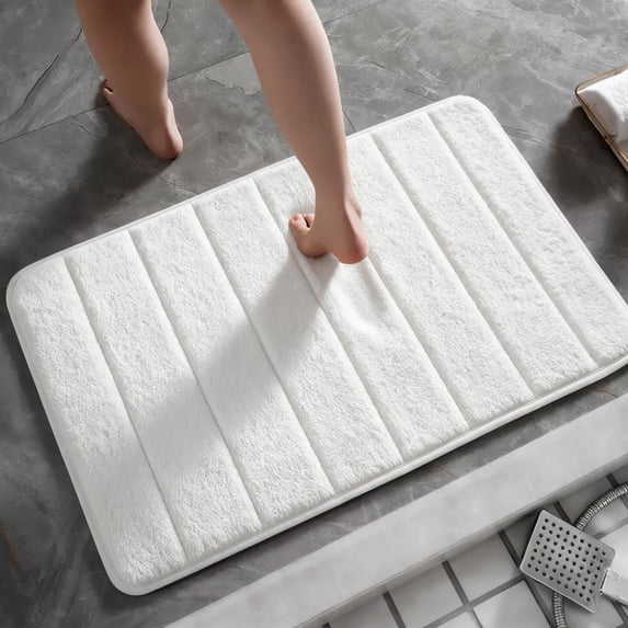 Memory Foam Bath Mats Soft Absorbent Bathroom Rugs 20" x 32",Machine Washable Easy to Clean, White