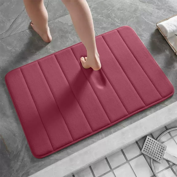 Memory Foam Bath Mats Soft Absorbent Bathroom Rugs 20" x 32",Machine Washable Easy to Clean, Wine Red
