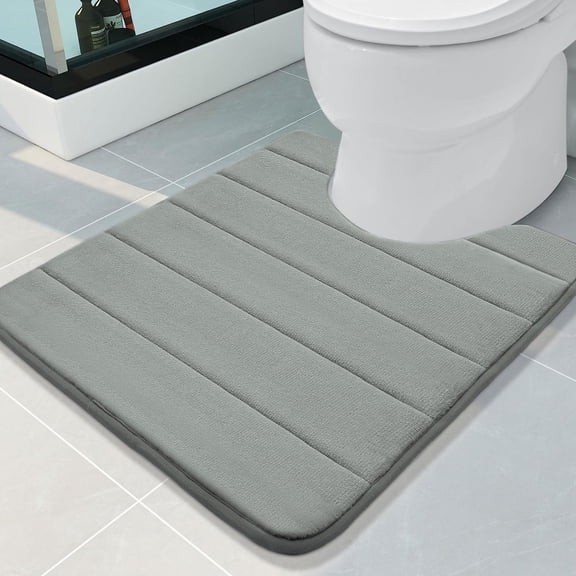 Memory Foam Bath Mats Soft Absorbent Bathroom Rugs U-shaped 20" x 24",Machine Washable Easy to Clean, Grey