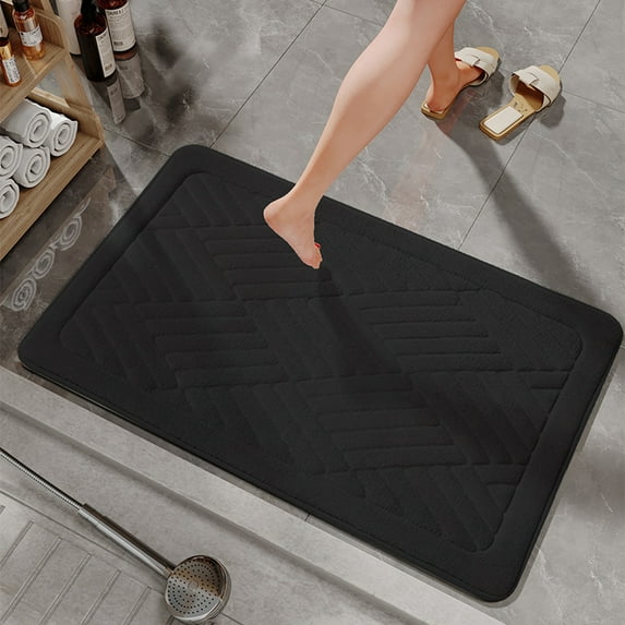 Memory Foam Bath Rug Black Geometric Pattern, 32 x 20 inches, Soft Absorbent Anti-Slip Backing Bathroom Mat Machine Washable