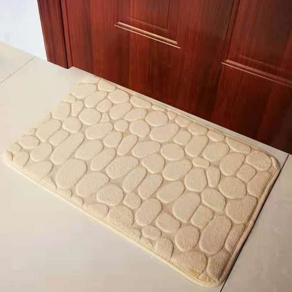 Memory Foam Bath Rug | Embossed Polka Dot Pattern | Water Absorbent & Washable | Non-Slip PVC Backing | Soft Low Pile Carpet for Bathroom & Shower | 60x40cm Square Mat