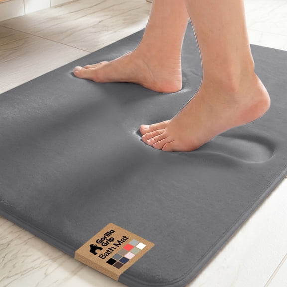Memory Foam Bath Rug for Bathroom Floor, 24x16 Gray, Machine Washable by GORILLA GRIP