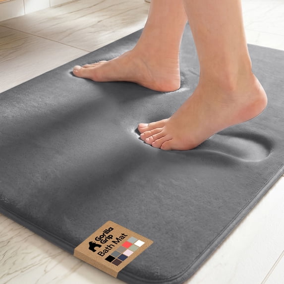 Memory Foam Bath Rug for Bathroom Floor, 30x18 Gray, Machine Washable by GORILLA GRIP