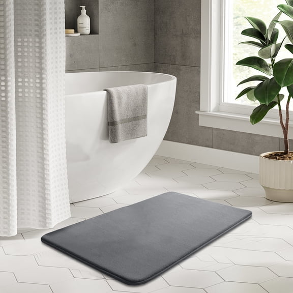 Memory Foam Bathroom Rug Mat – Non Slip, Super Absorbent, Thin Low Profile Floor Mat for Under Door, Bath, Kitchen, Laundry Room