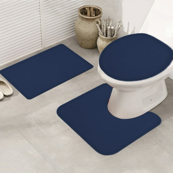 Memory Foam Bathroom Rug Set,Bathmats for Bathroom,Bathroom Toilet Cover Bathroom Mats Absorbent Printed Floor Mats Bathroom Toilet 3 Piece Floor Mat Set(Navy 3pcs/Set 16"(32"+24"+20")