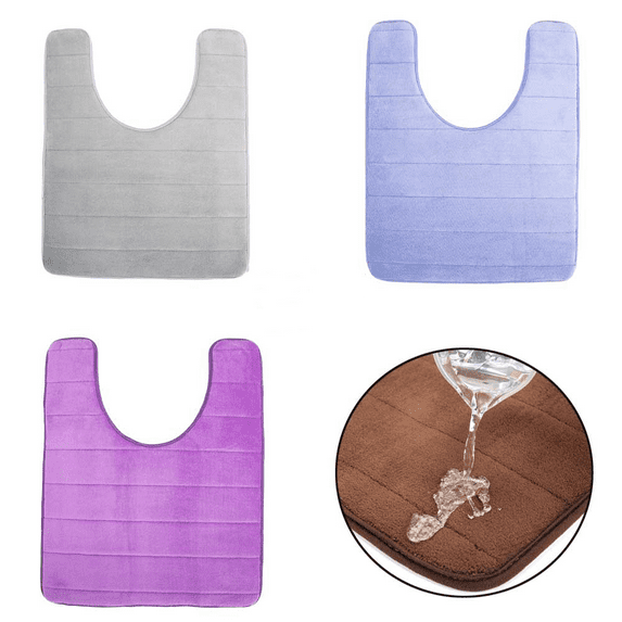 Memory Foam Bathroom Rug for Toilet Base, Soft Absorbent Floor Mats, U-Shaped Contour Mat, Machine Wash, Brown