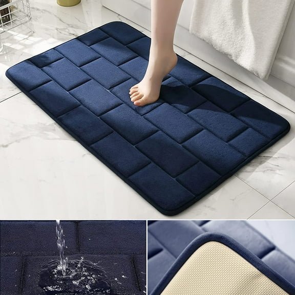 Memory Foam Bathroom Rugs Dark Blue Brick Pattern 16"x24" Soft Water Absorbent Non Slip Bath Mats Home Decor
