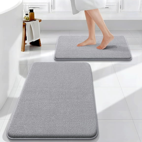 Memory Foam Bathroom Rugs Mats Sets 2 Piece, 24"x16"+30"x20", Grey