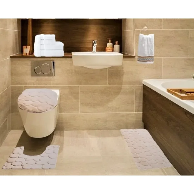 Memory Foam Bathroom Rugs Set Cobblestone Embossed Ultrasoft Non Slip