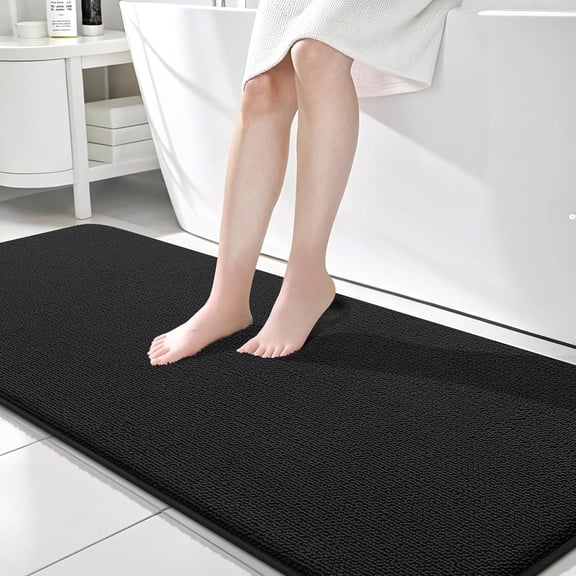 Memory Foam Bathroom Runner Rug 70 in X 24 in Rectangular Black