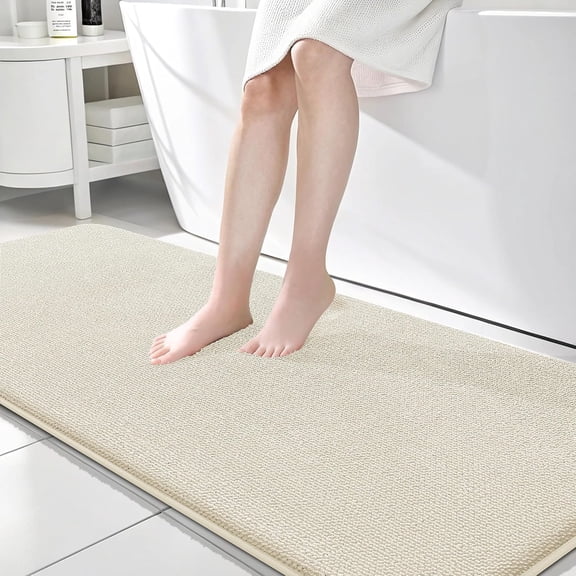 Memory Foam Bathroom Runner Rug 70 in X 24 in Rectangular Ivory