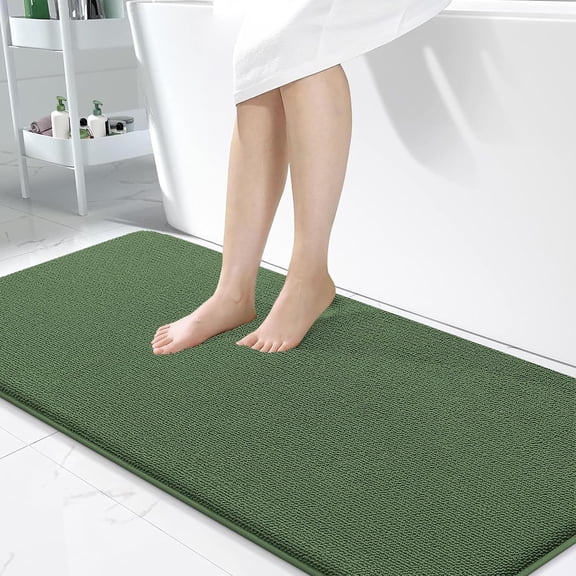 Memory Foam Bathroom Runner Rug Rectangular 47 Inches X 24 Inches Olive Green