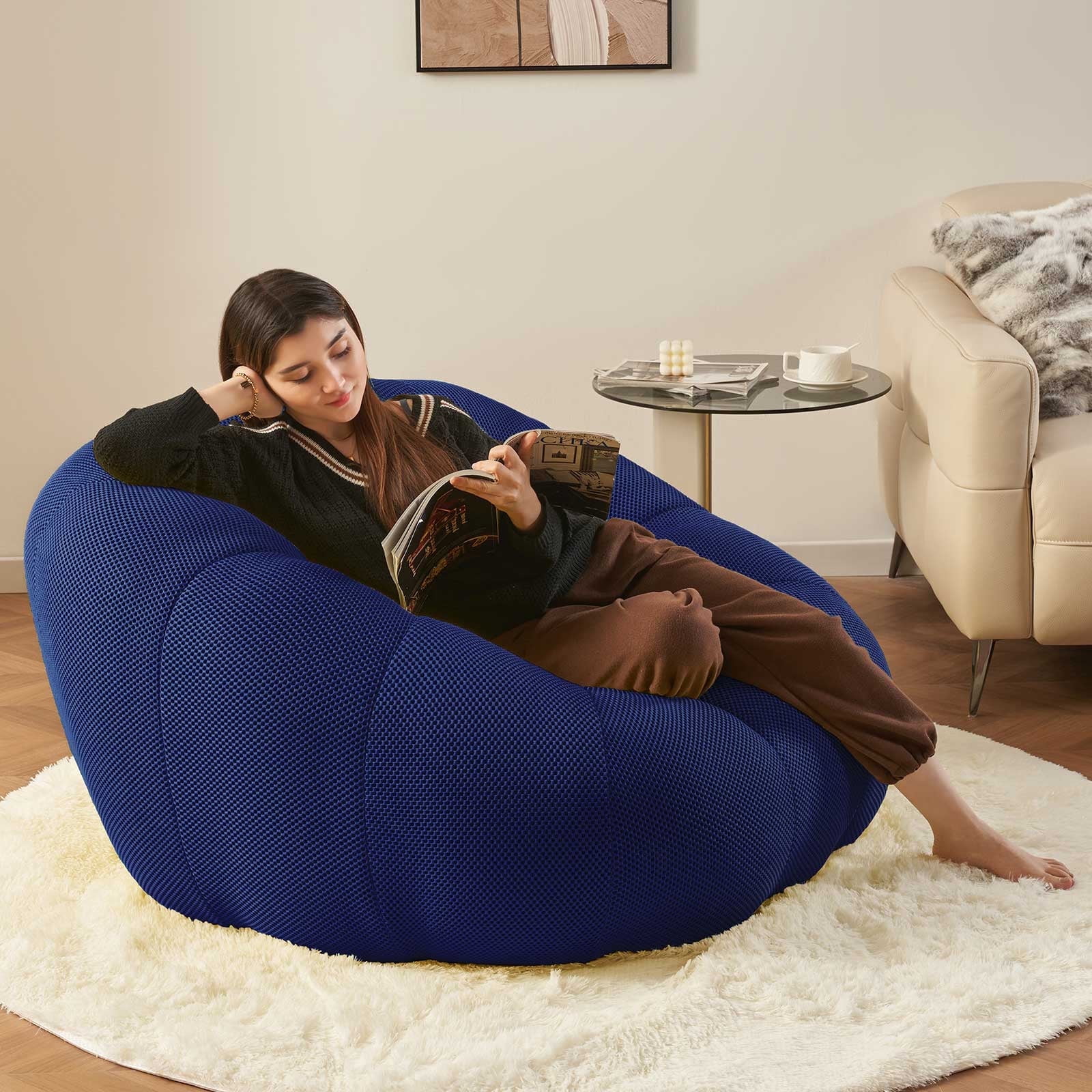 Memory Foam Bean Bag Chair,Light Luxury Curved Couch,Modern Lazy