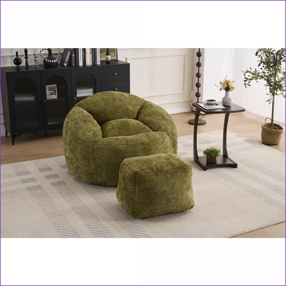 Memory Foam Bean Bag Chair for Adults Teens Soft Chenille Lazy Sofa | Chenille | Round