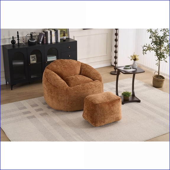 Memory Foam Bean Bag Chair for Adults & Teens Ultra Soft Lazy Sofa, Indoor/Outdoor | Chenille | Round