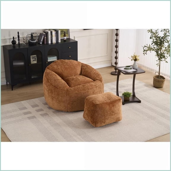 Memory Foam Bean Bag Chair for Adults & Teens – Ultra Soft Lazy Sofa with Filling | Chenille | Round