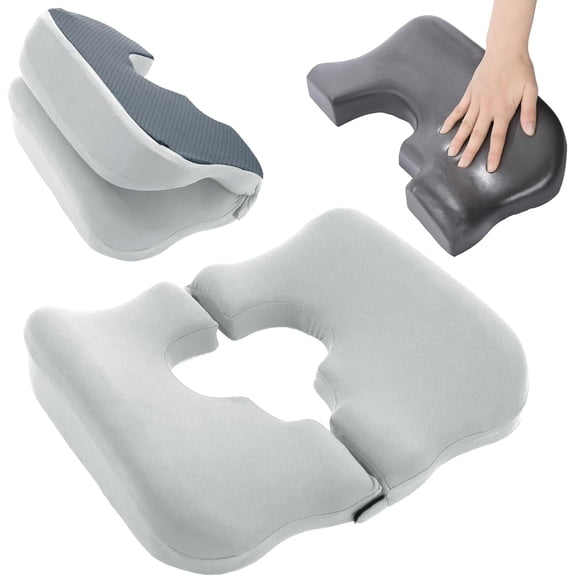 Memory Foam Bed Sore Cushions for Butt,Bedsore Pressure Relief Pillow for Sleeping and Sitting,Cushion for Bed Sores on Buttocks, T Shaped Opening Tailbone Pillow, Patent Pending(Light Grey)