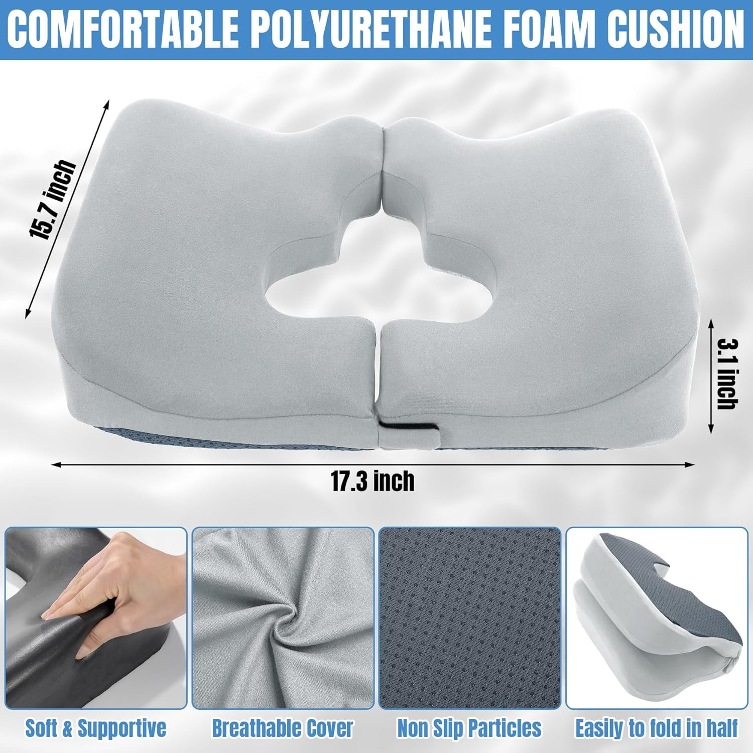 Memory Foam Bed Sore Cushions for Butt,Bedsore Pressure Relief Pillow for Sleeping and Sitting,Cushion for Bed Sores on Buttocks, T Shaped Opening Tailbone Pillow, Patent Pending(Light Grey)