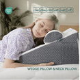 thumbnail image 1 of Memory Foam Bed Wedge Pillow Set of 2 - Adjustable Triangle Pillow for Back, Neck & Knee Support, Includes Removable Washable Cover, 1 of 6
