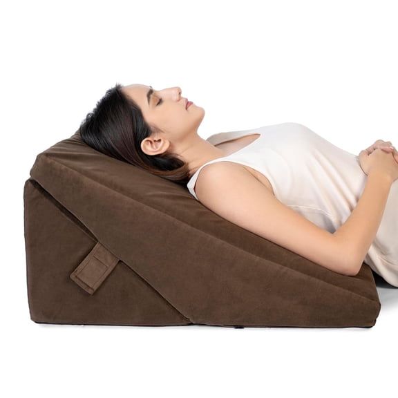 Memory Foam Bed Wedge Pillow For Sleeping, Wedge Pillow, Velvet Brown - XL Size - 24 X 24 X 12 Inch | Wedge Pillow For Back Support, Acid Reflux, Gerd, Snoring, Pregnancy, Adjustable