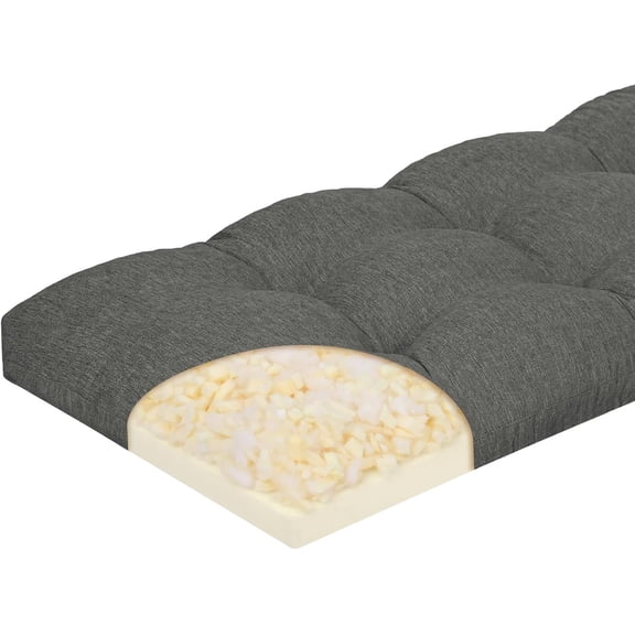 Memory Foam Bench Cushion with Ties, 42 x 15 x 3 Inch, Dark Grey