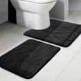 thumbnail image 1 of Memory Foam Black Bathroom Rug Sets 2 Piece, Ultra Absorbent Bath Mat for Bathroom - Non-Slip Machine Washable & Dry Quickly, 2 Piece Bathroom Mat Set, Black, 1 of 16