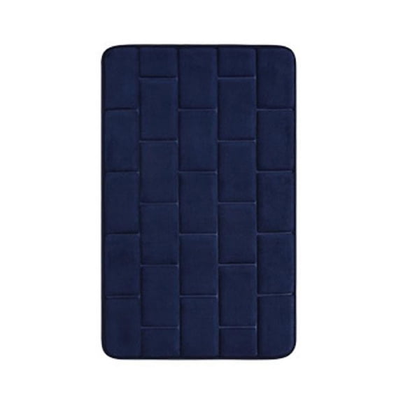 Memory Foam Blue Bath Rug Non-Slip Backing 24"x16" Brick Pattern Bathroom Mat Water Absorbent Rugs for Bathtub Shower Room Bathing Machine Washable