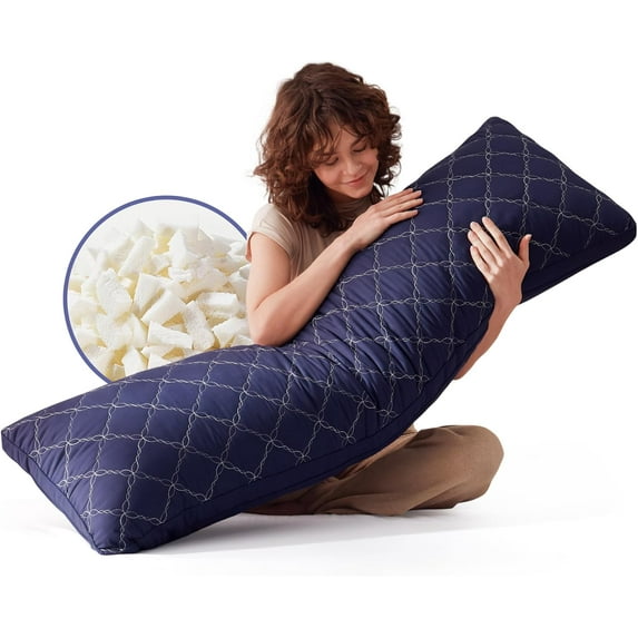 Memory Foam Body Pillow for Adults, Ultra-Soft Full Body Pillow with Diamond Quilted Cover, Support for Side Sleepers - Machine Washable, 20x54 Inch, Navy Blue