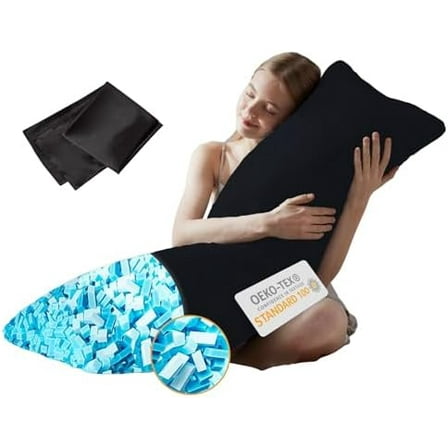 Memory Foam Body Pillow Insert with Fiber Cover - Large Full Body Pillows for Adults - Soft Long Bed Pillows for Side Sleepers - 20x54 inch (Black, with Cover)