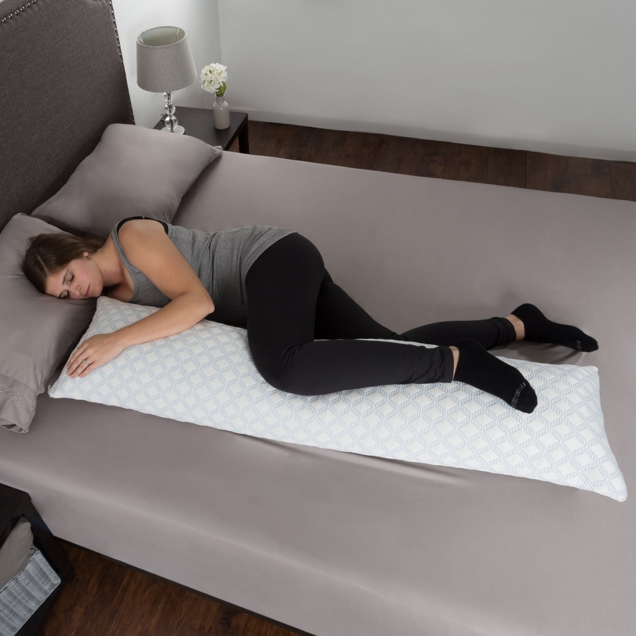White Cooling Memory Foam Body Pillow for Side Sleepers