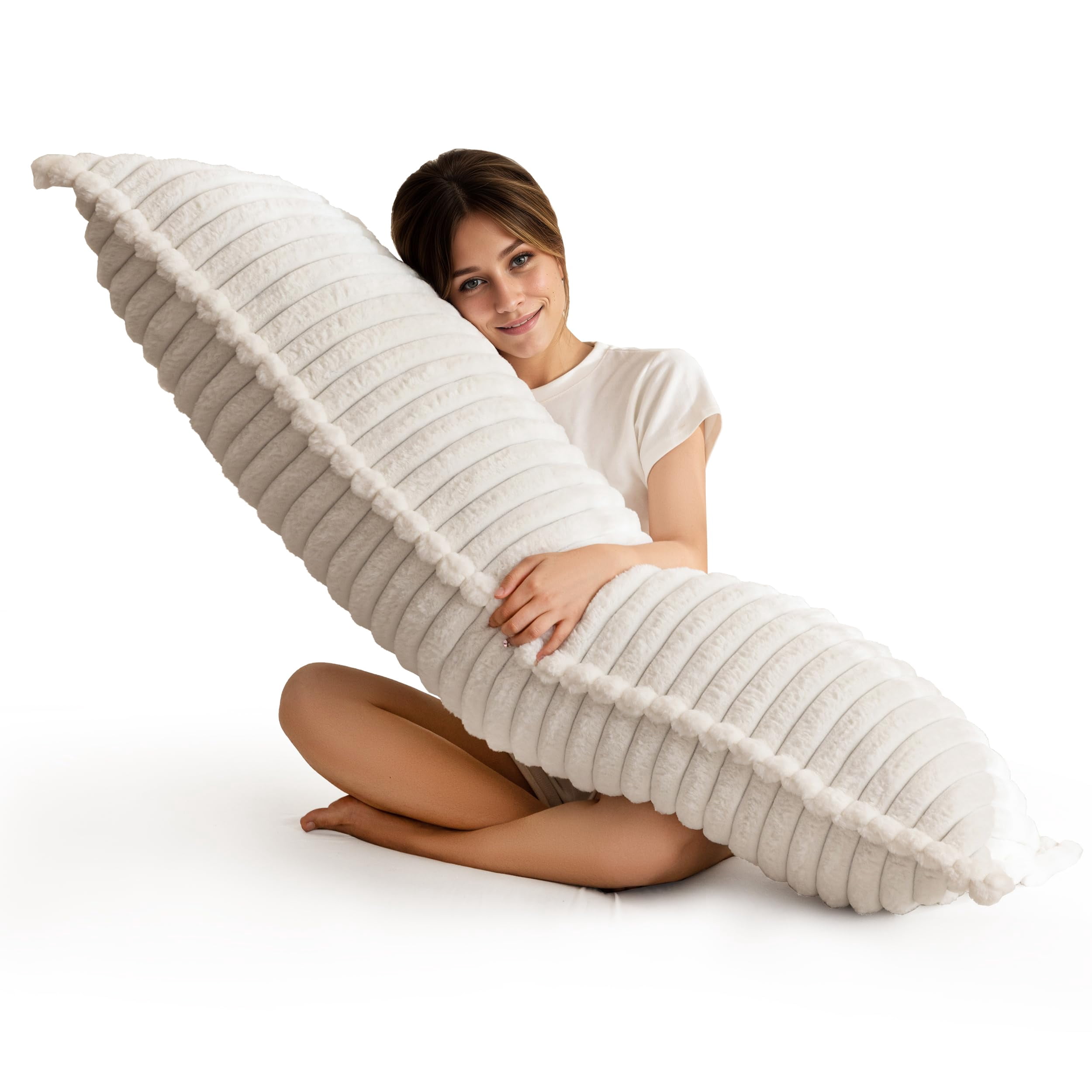 Memory Foam Body Pillow Thick Large Long Full Body Support Pillow with Removable Cover 20x54 Inch Beige for Adults