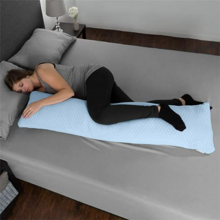 Memory Foam Body Pillow- for Side Sleepers, Back Pain, Pregnant Women,  Aching Legs and Knees, Hypoallergenic Zippered Protector by Lavish Home  (Blue)