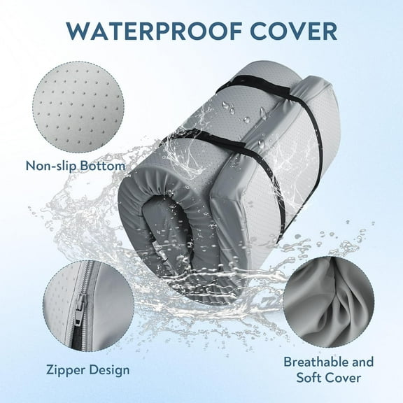 Memory Foam Camping Cot Mattress Pad, 3 Inch Thick Sleeping Pad with Waterproof Cover, Portable Roll up Cot Mattress Pad Mat for Travel Truck Bed Tent, Non-Slip Bottom, 72"24"3", Gray