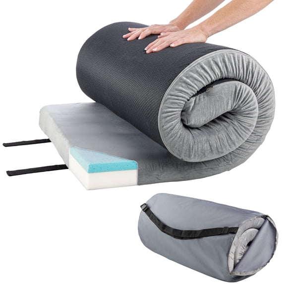Memory Foam Camping Mattress - 3.5-Inch Thick Sleeping Pad for Camping Gear - Dual-Layer Roll Up Portable Bed for Car, Truck, Camp Tent, Cot Mattress, or Sleepover Guests by Wakeman Outdoors (Gray)