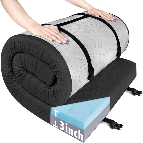 Memory Foam Camping Mattress Pad 3 Inch Thick Waterproof Cover Roll Up Cot Pad Only