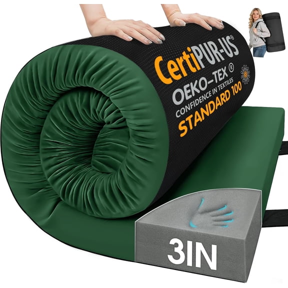 Memory Foam Camping Mattress Pad,3inch Sleeping Pad for Camping,Non-Slip Bottom Floor Cot Car Mattress Bed with Retaining Portable Roll up Mattress Pad Mat for Travel Truck Guest Bed Tent