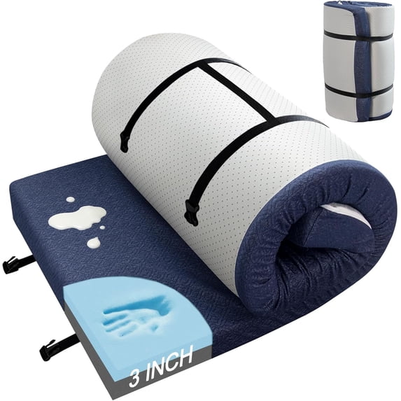 Memory Foam Camping Mattress Pad 3inch, Sleeping Pad, Portable Roll Up Mattress for Adults, Camping Bed Pads for Sleepover, Non-Slip Bottom Cot Mattress Pad 72" x 24"x 3"