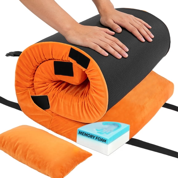 Memory Foam Camping Mattress Pad, Portable Roll Up Bed for Adults, Car Bed with Travel Bag for Camping, Sleepovers, Blue