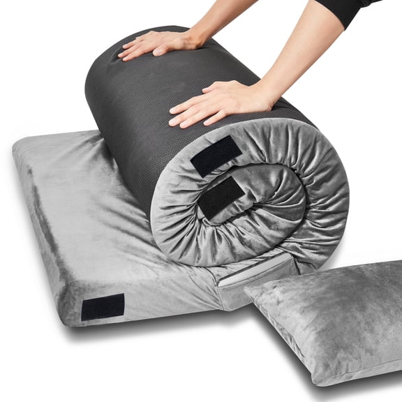 Memory Foam Camping Mattress Pad, Portable Roll Up Bed for Adults, Car Bed with Travel Bag for Camping, Sleepovers, Blue